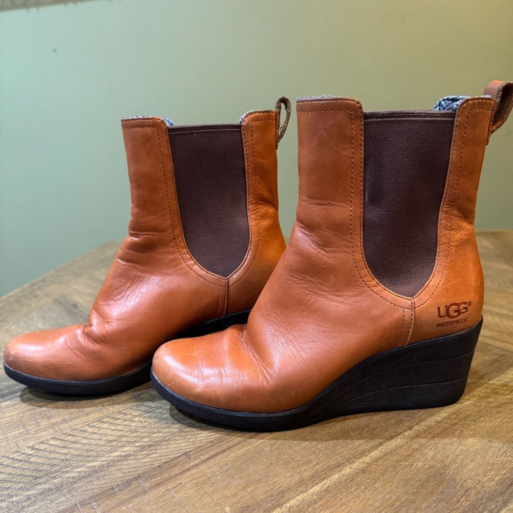 UGG Women’s Chestnut Dupre Leather Wedge Boots Size 7 - Picture 10 of 12